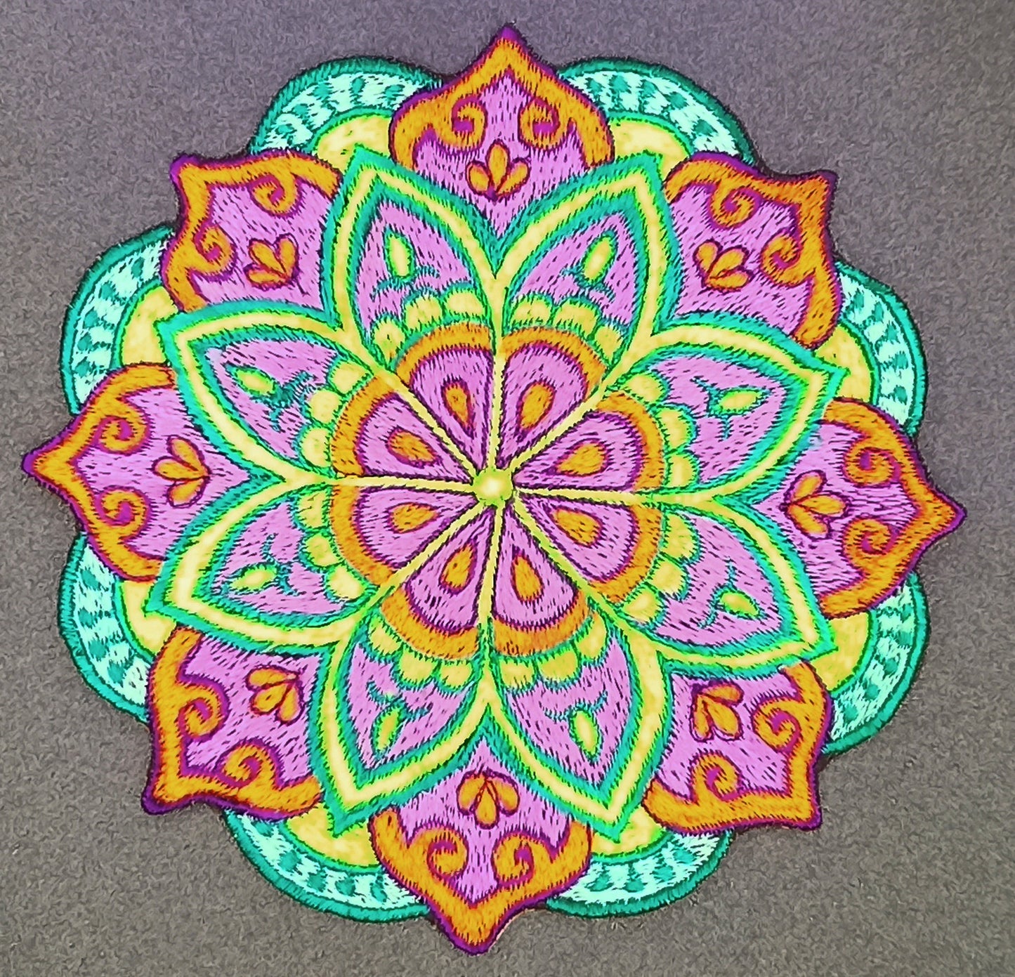 Peyote Mandala Medium Patch embroidery art with blacklight colors sacred cactus mescaline mandala higher psychedelic connection to life