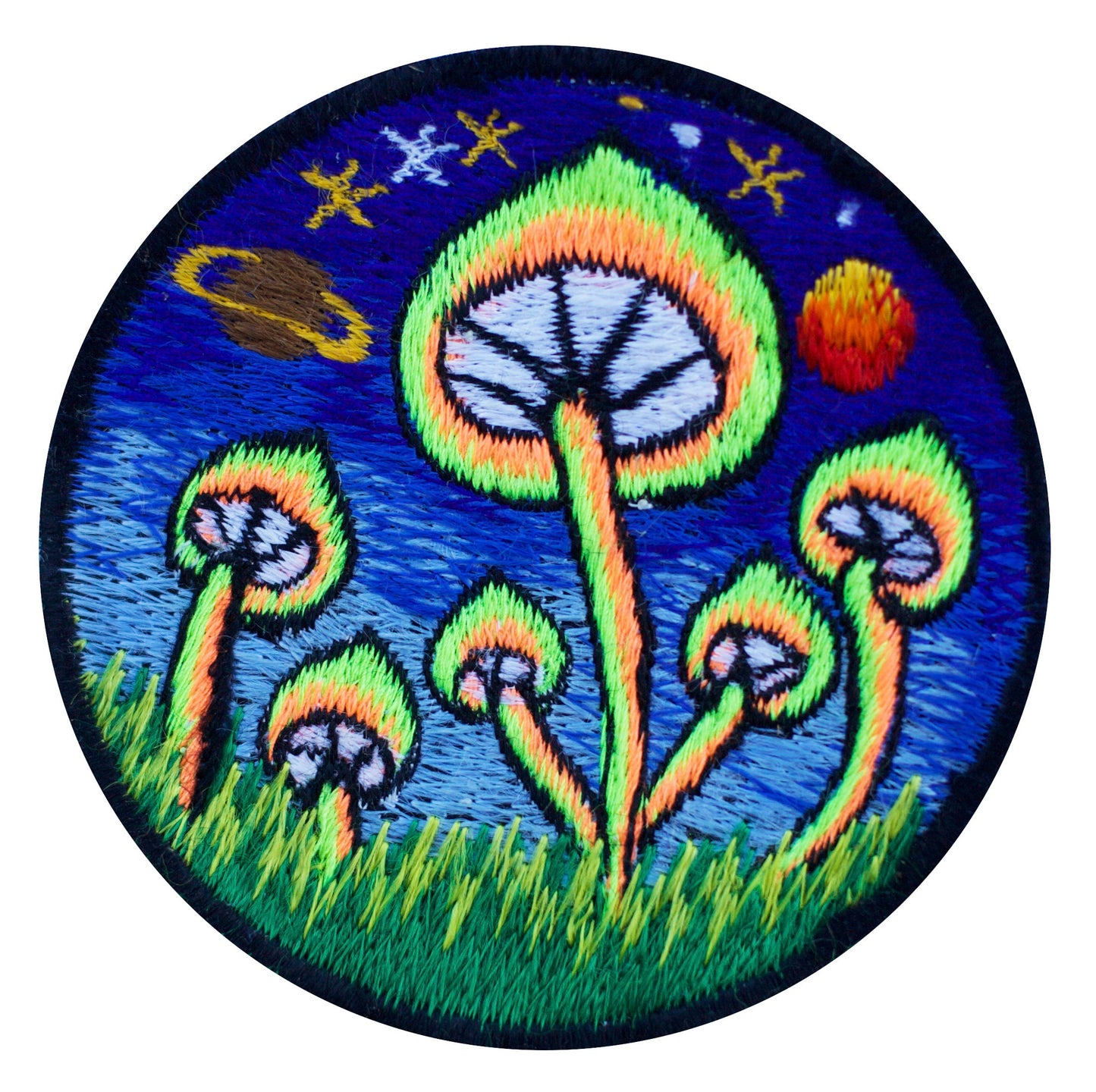 Magic Mushroom UV Yellow Fisherhat blacklight glowing hat with embroidery patch is a real eye catcher and shines beautifully Psytrance Gear