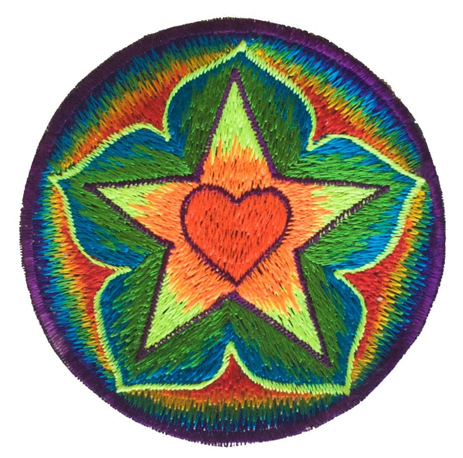 Starseed Love Heart  UV Orange Fisher Hat blacklight glowing with embroidery patch psychedelic trance goatrance hippie fisherhat Lotus Heart
