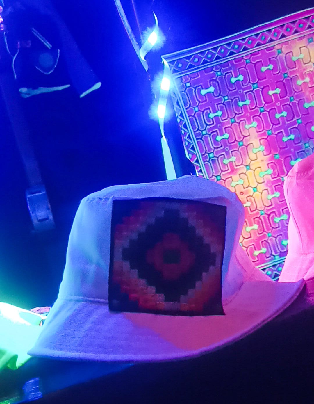 Indigene Rainbow White Fisher Hat with embroidery patch ceremony gear tribal headwear chapeau panama hat tribal topper peace and love