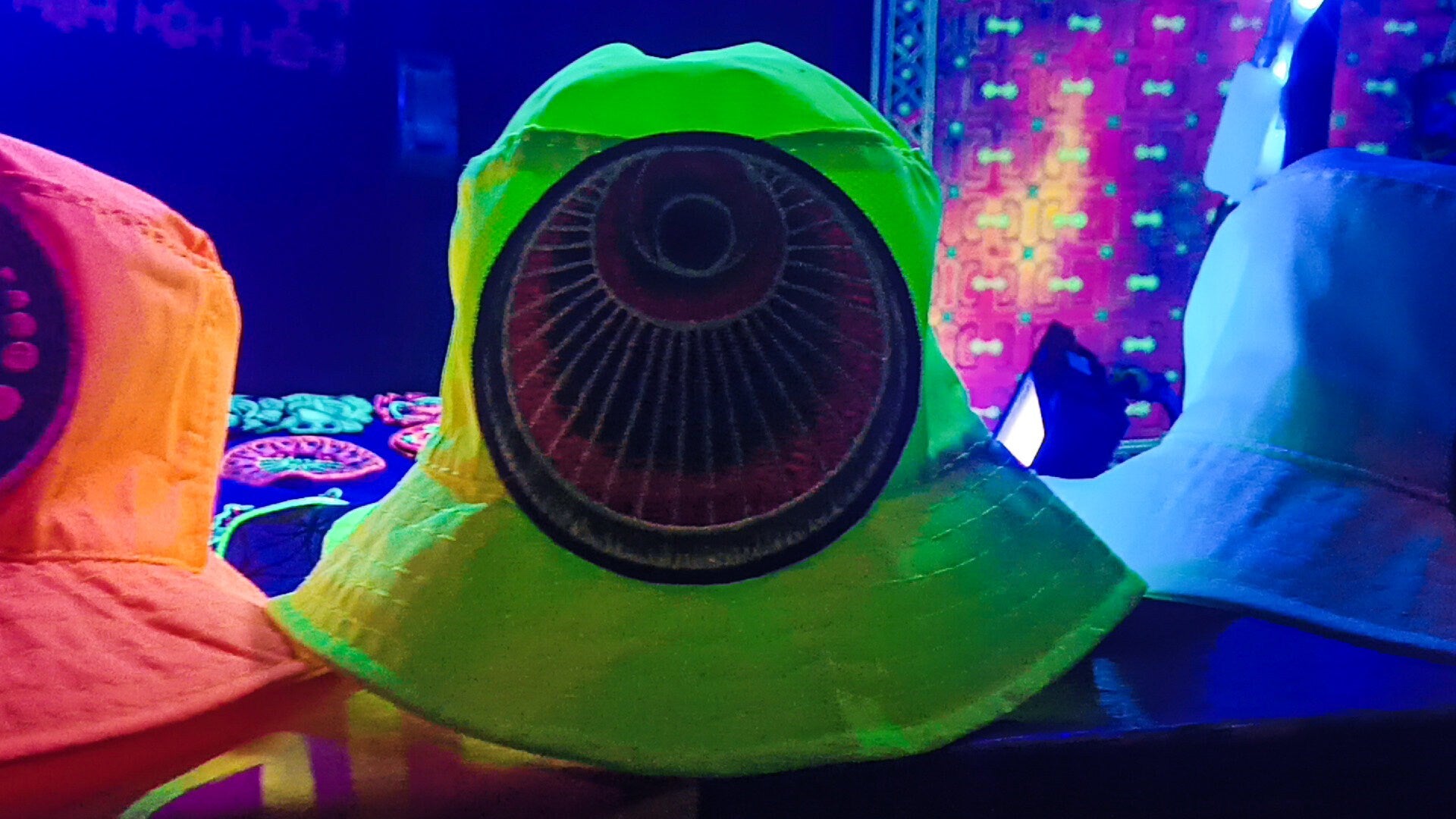 The Angel Crop Circle Fisher Hat UV blacklight glowing with embroidery patch sacred geometry alien art extraterrestrial beauty psychedelic