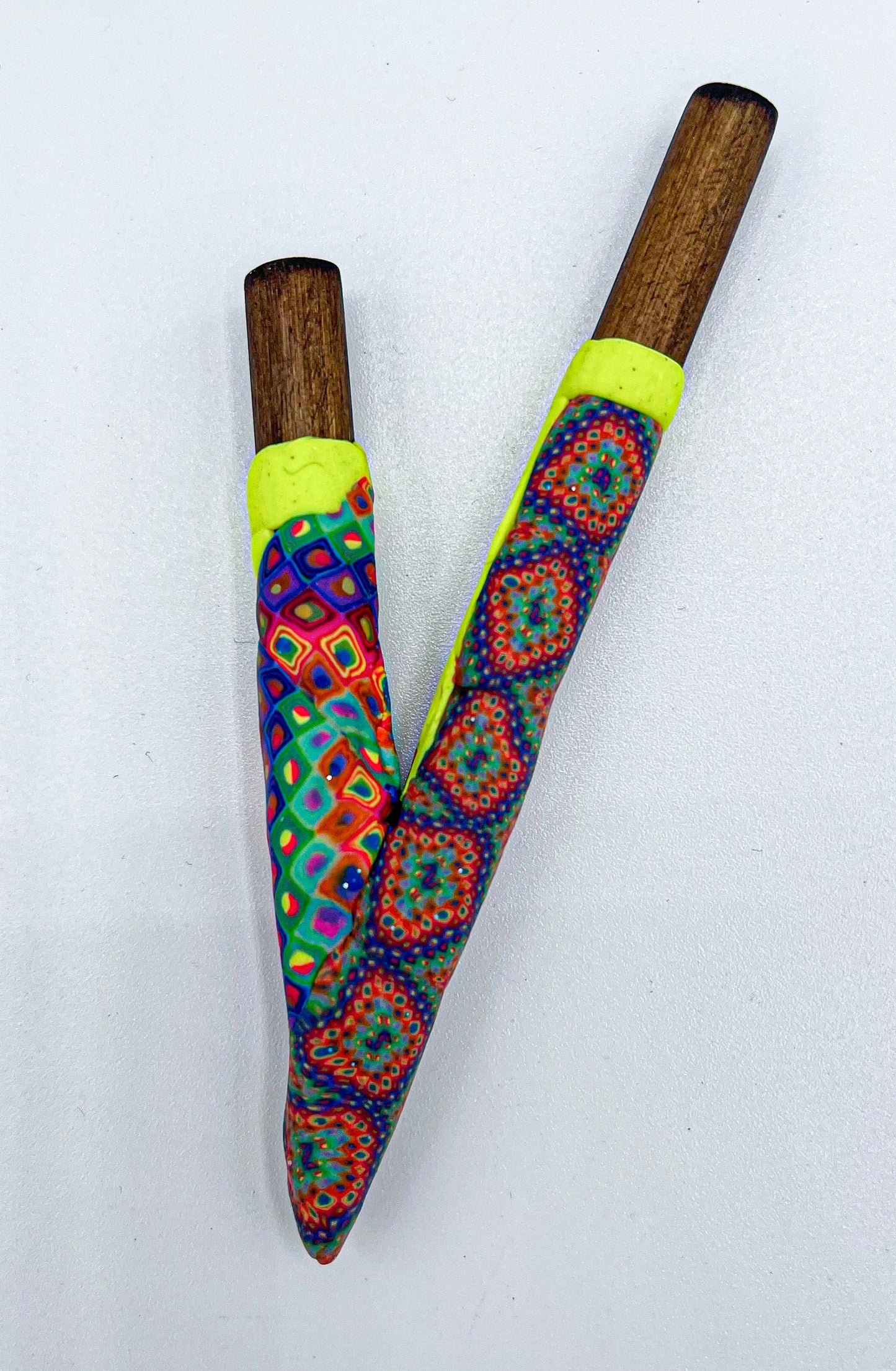 Polymer Clay Bamboo Kuripe self applicator - Traditionally for Rapè  - handmade blacklight glowing art psychedelic eye candy made with love