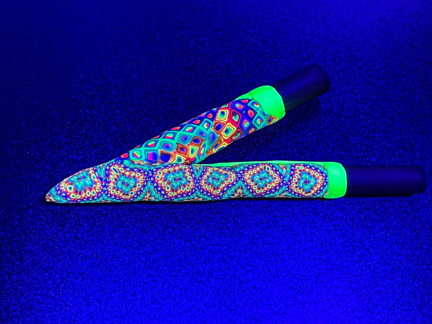 Polymer Clay Bamboo Kuripe self applicator - Traditionally for Rapè  - handmade blacklight glowing art psychedelic eye candy made with love