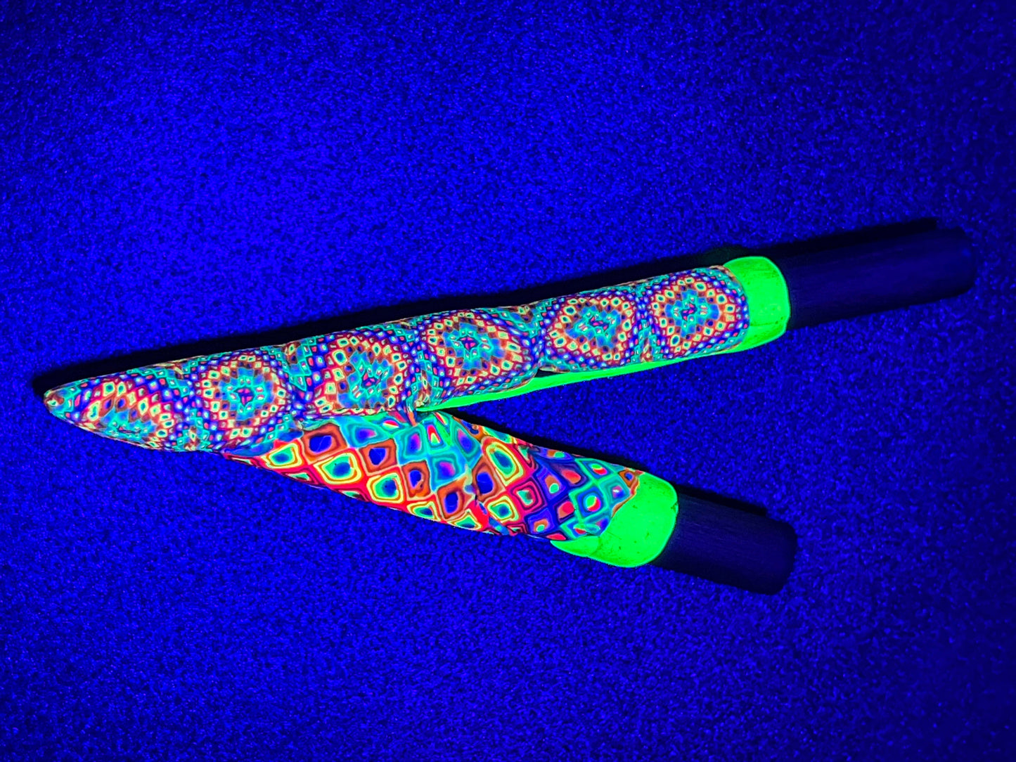 Polymer Clay Bamboo Kuripe self applicator - Traditionally for Rapè  - handmade blacklight glowing art psychedelic eye candy made with love