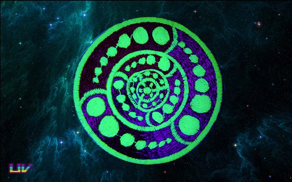 Attributes cropcircle embroidery patch blacklight glowing alien yantra free energy machine blueprint