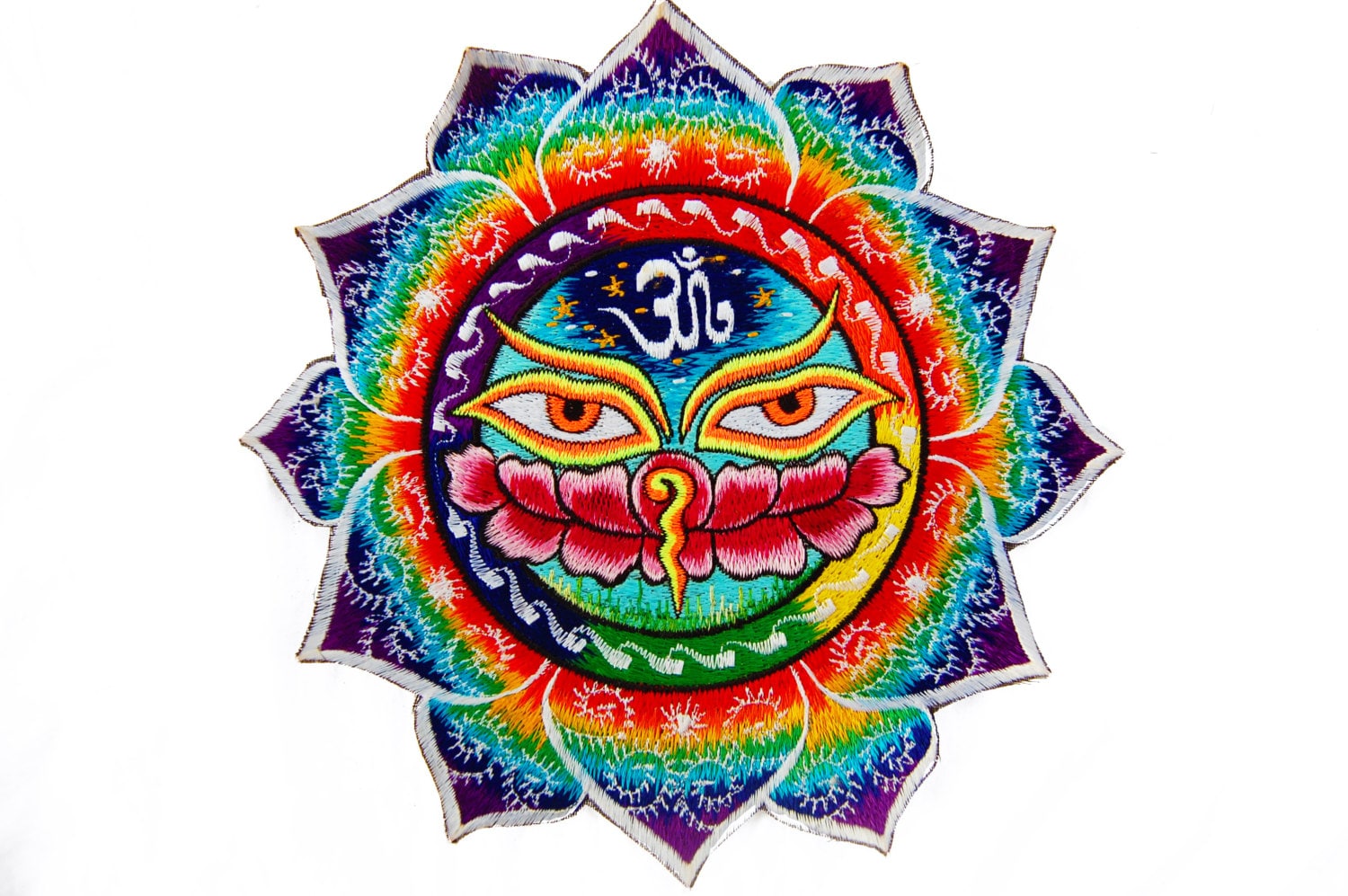 AUM Buddha Eyes rainbow fractal patch