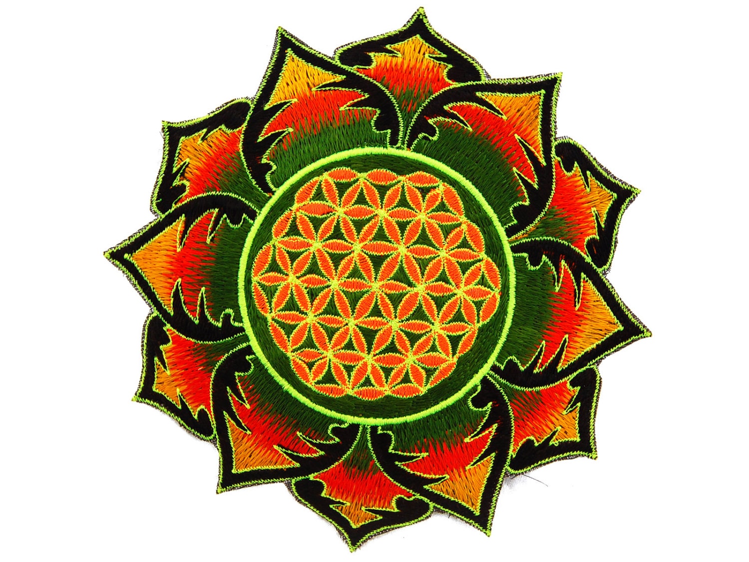 Green Flower of Life mandala holy geometry patch sacred art