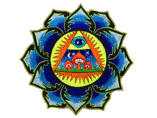 Allseeing Magic Mushrooms Patch Psychedelic Embroidery Psilocybin Shroom Psy Trance Goatrance culture consciousness expansion Use Your Brain