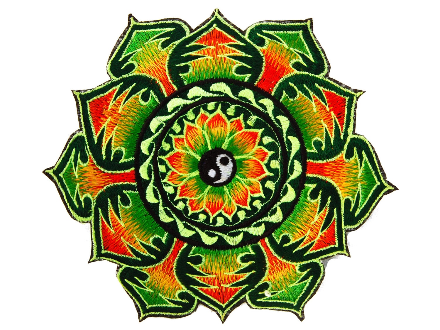 Ying Yang green patch mandala embroidery sacred geometry taoist yantra of polar unity