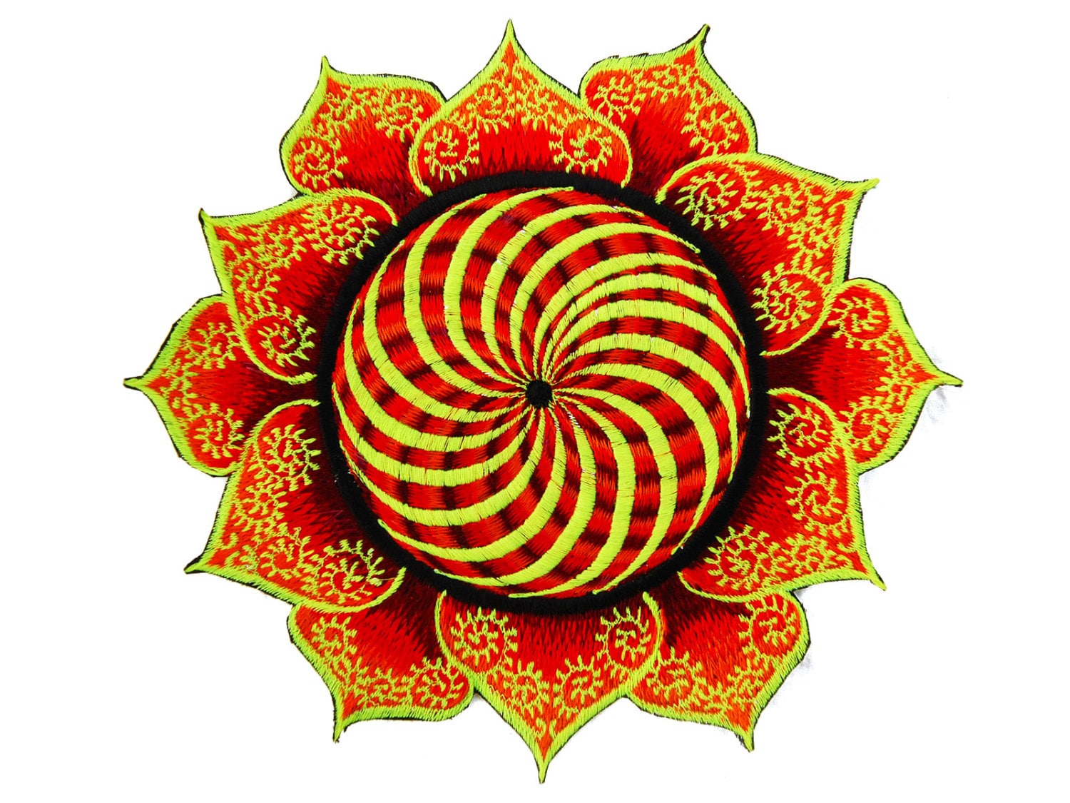 Fractal Mandala Spiral Patch Psychedelic Yantra Blacklight Glowing Goa Trance LSD Embroidery Psytrance Hippie Art Consciousness Expanding