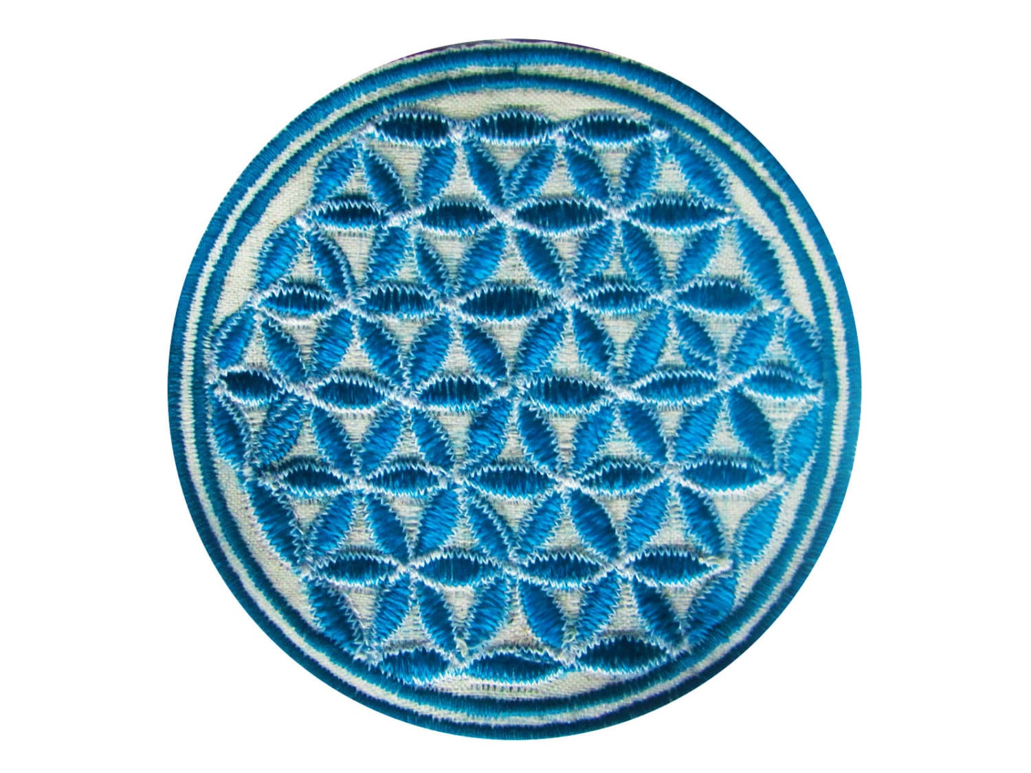 white - blue flower of life patch medium size sacred geometry art