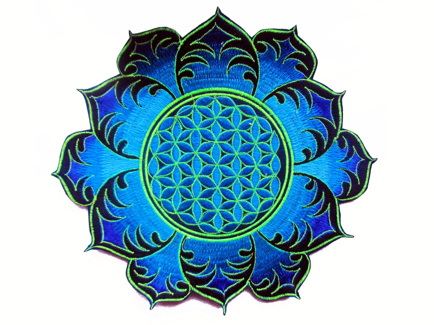 blue Flower of Life mandala holy geometry patch sacred art