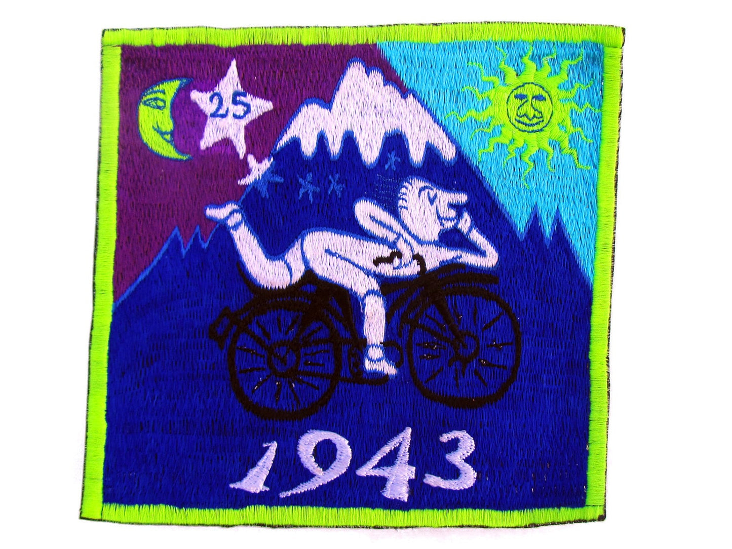 Blue Bicycle Day blacklight LSD Cult medium Patch Albert Hofmann 1943 Psychedelic  Hippie Visionary Drug Cosmic Healing Medicine