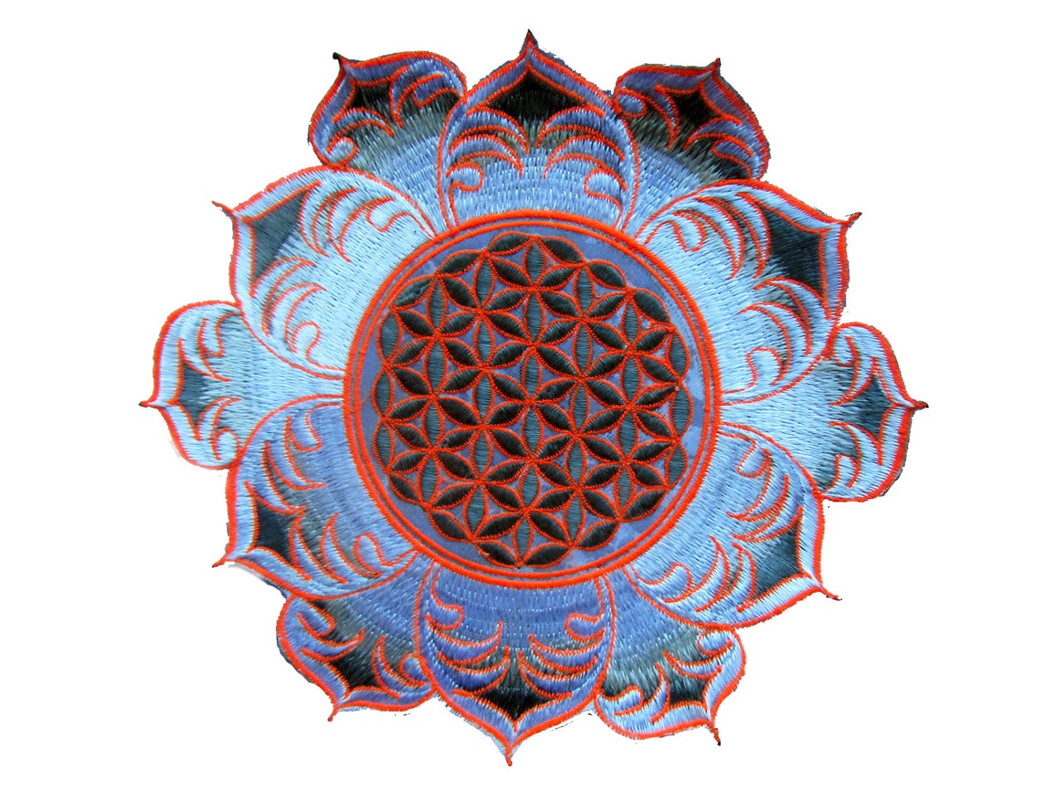 Flower of Life white mandala holy geometry psy patch sacred geometry