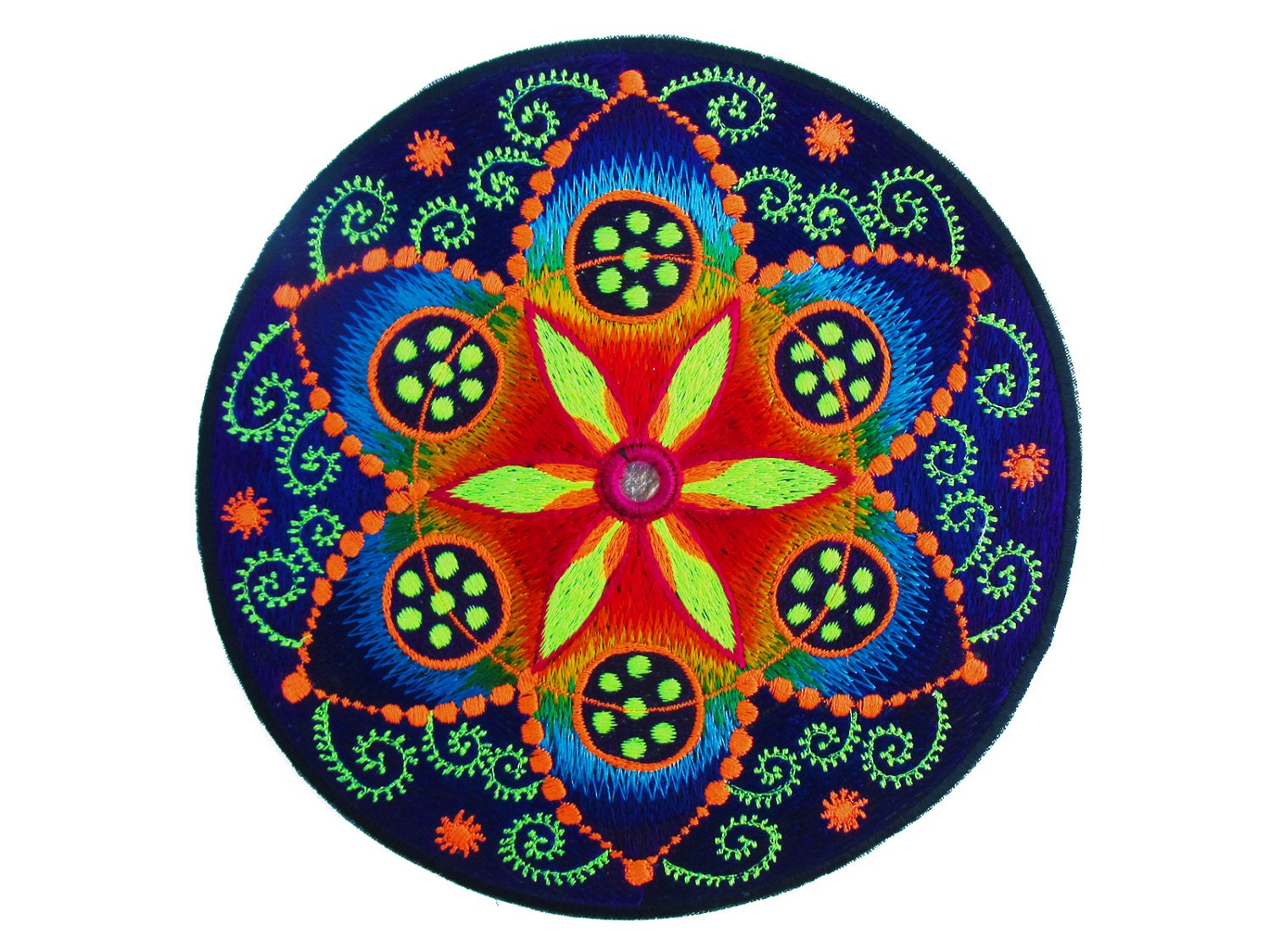 fractal flower of life crop circle torino sacred geometry caleidoscope mirror goa UV blacklight patch