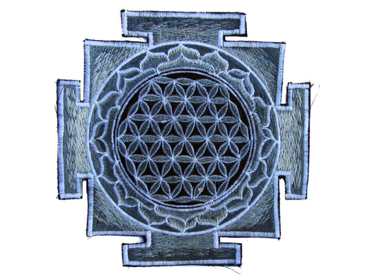 silver yantra flower of life sacred geometry goa patch holy healing information