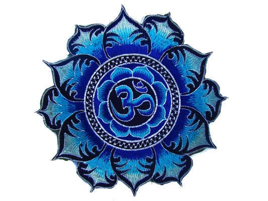 Blue Aum Mandala Patch Cosmic Music Goa Trance Festival Party