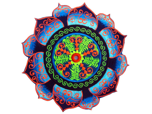 beautiful blue mirror mandala patch life blacklight schwarzlicht