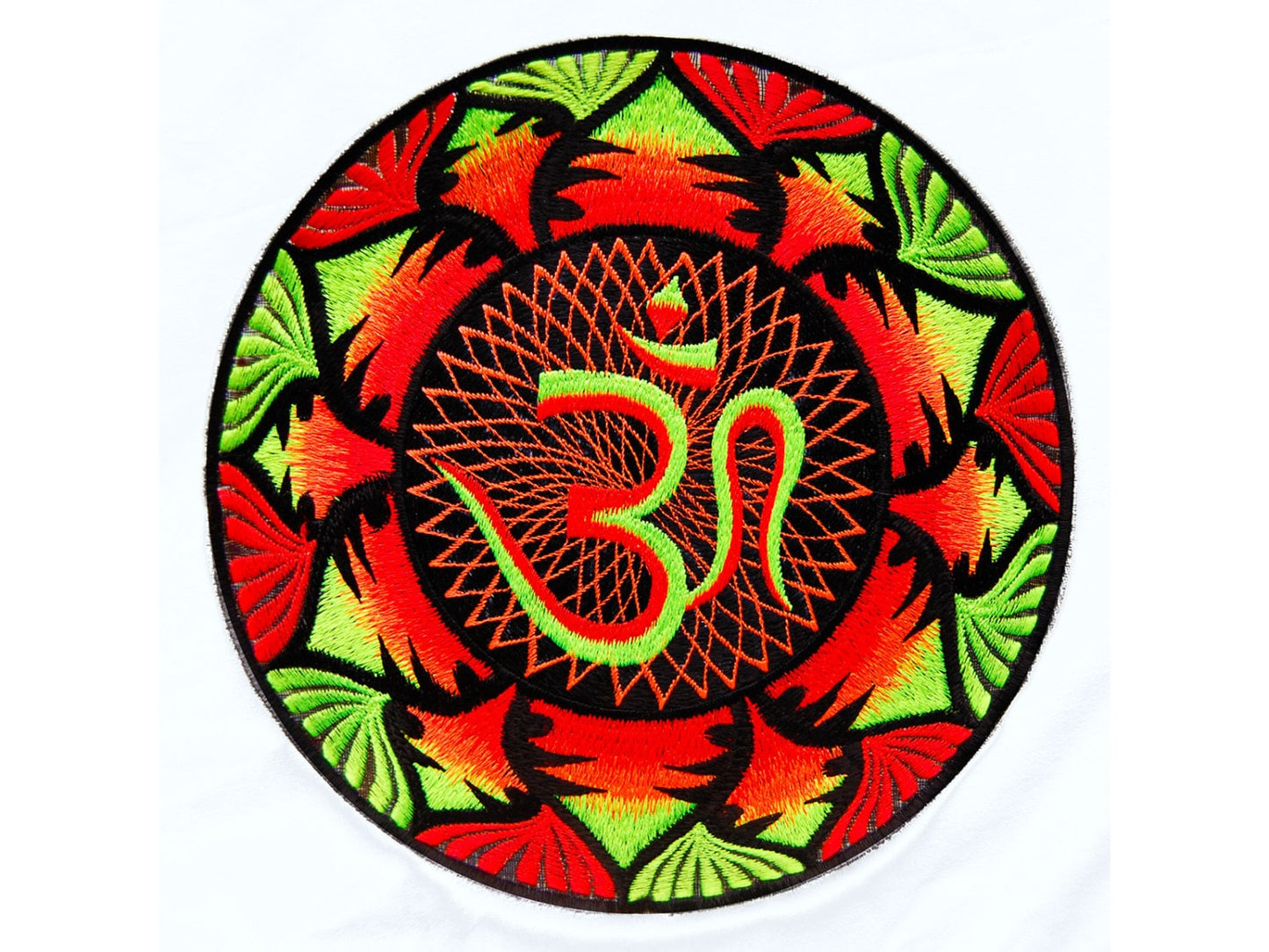 UV Blacklight Aum Mandala Embroidery Cosmic Music Goa Trance Festival OM Psytrance Big Size Patch with maximum neon glowing effect
