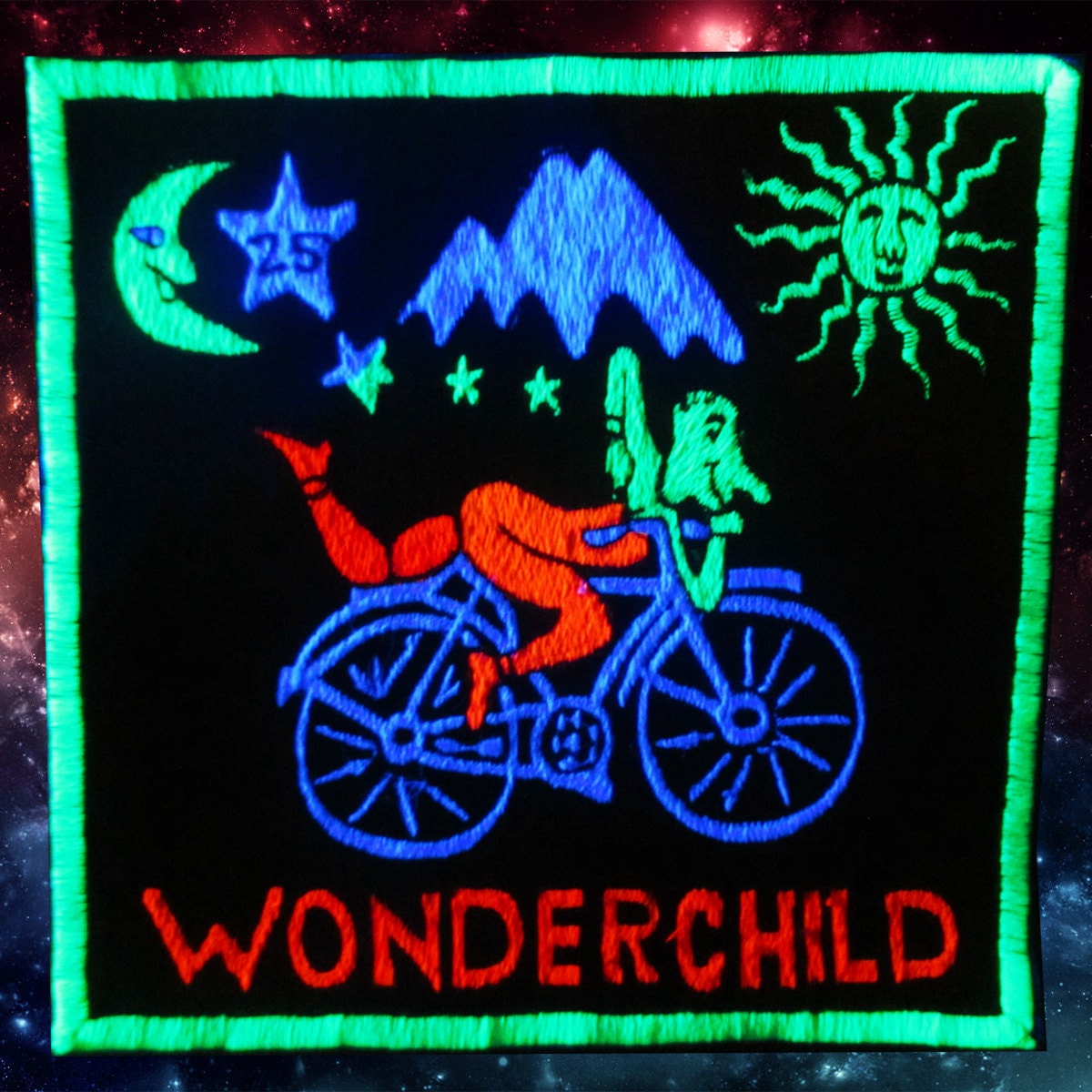 Wonderchild LSD T-Shirt Hofmann Bicycle Day blacklight handmade embroidery no print goa t-shirt Timothy Leary vintage LSD25 discovery art