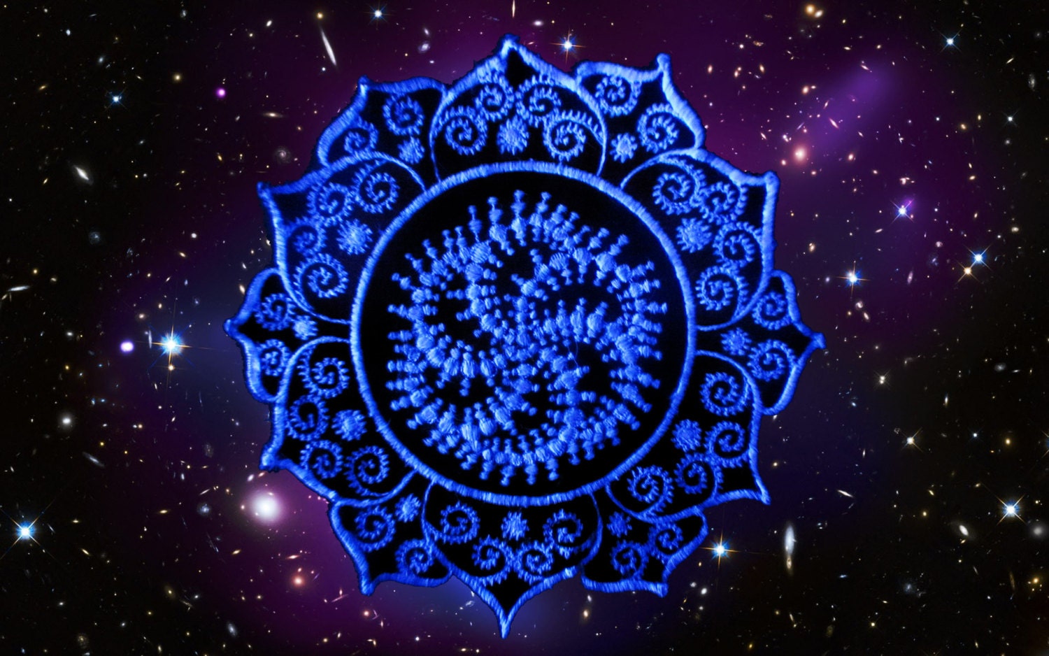 Crop Circle Patch Milk Hill Rainbow Fractal Mandala blacklight glowing patch infinite Beauty Extraterrestrial Art Sacred Geometry Goa Trance