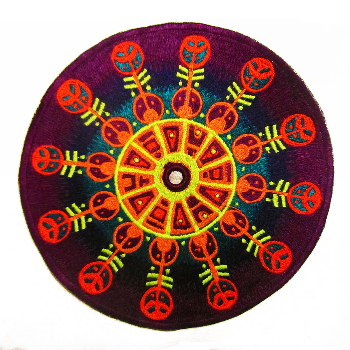 Maya Sun crop circle patch blacklight active with mirror inside beautiful extraterrestrial sunshine mandala