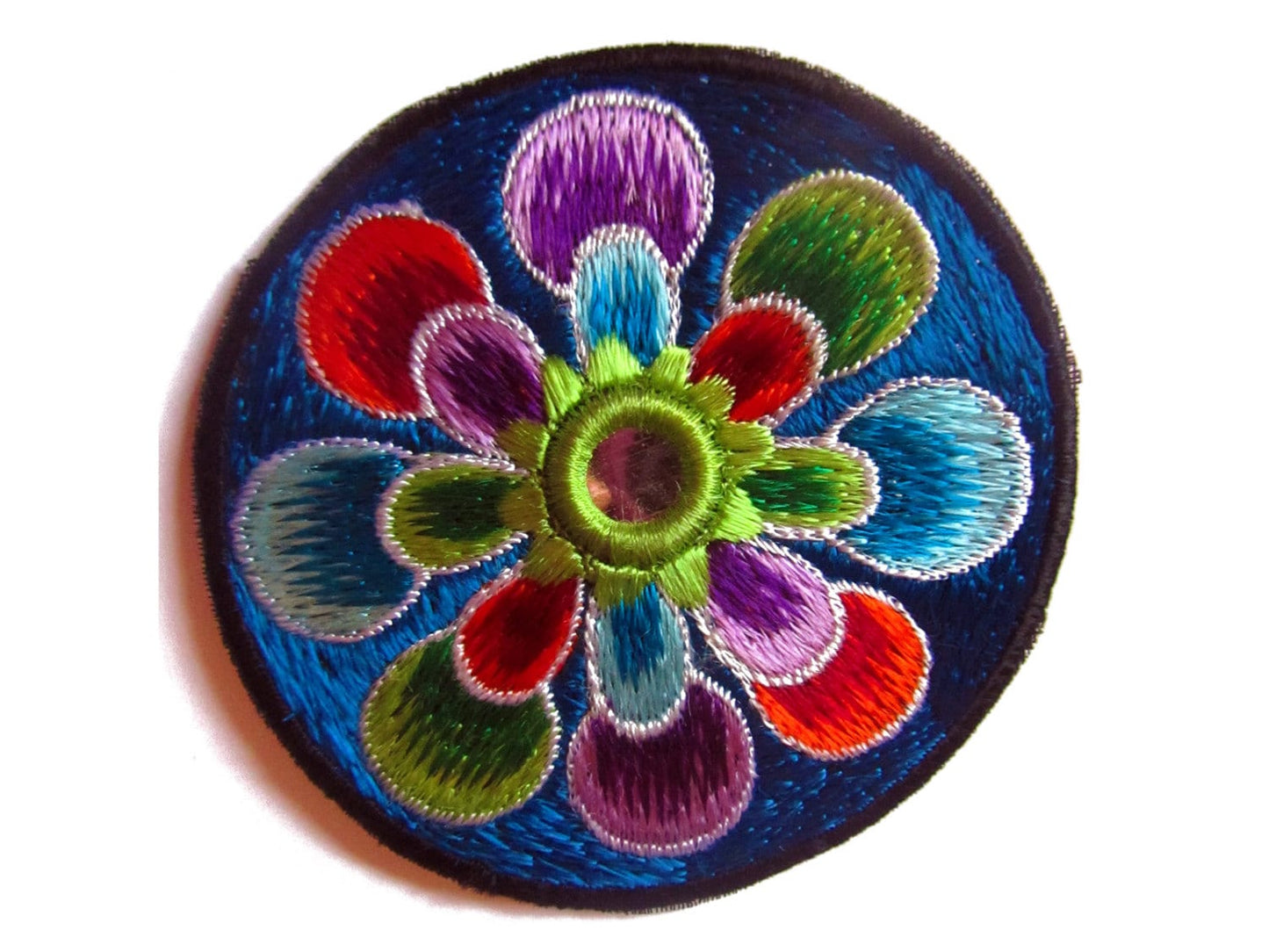 blue flower small patch with mirror 8cm beautiful flower power hippie art