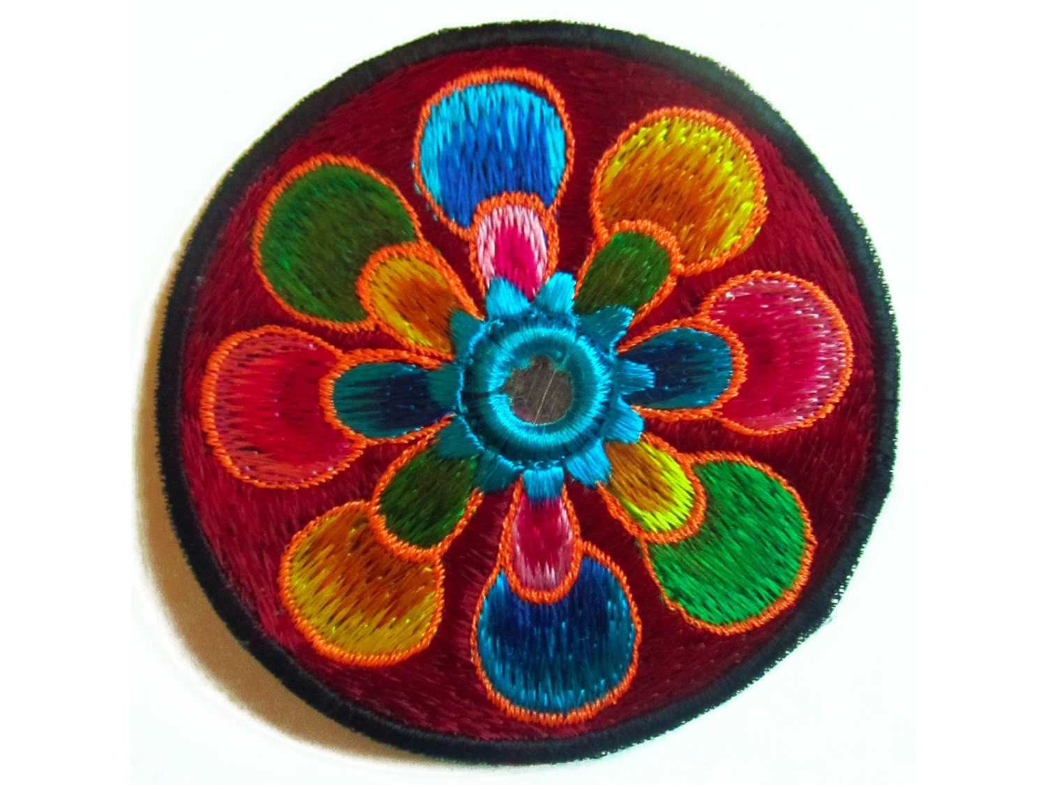 red flower small patch with mirror 8cm beautiful flower power hippie art