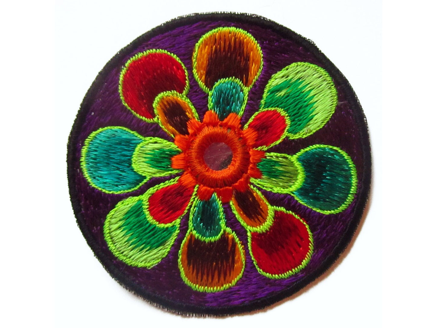 purple flower small patch with mirror 8cm beautiful flower power hippie art