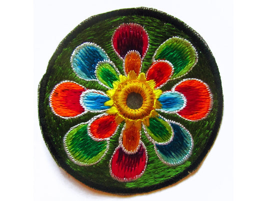 green flower small patch with mirror 8cm beautiful flower power hippie art