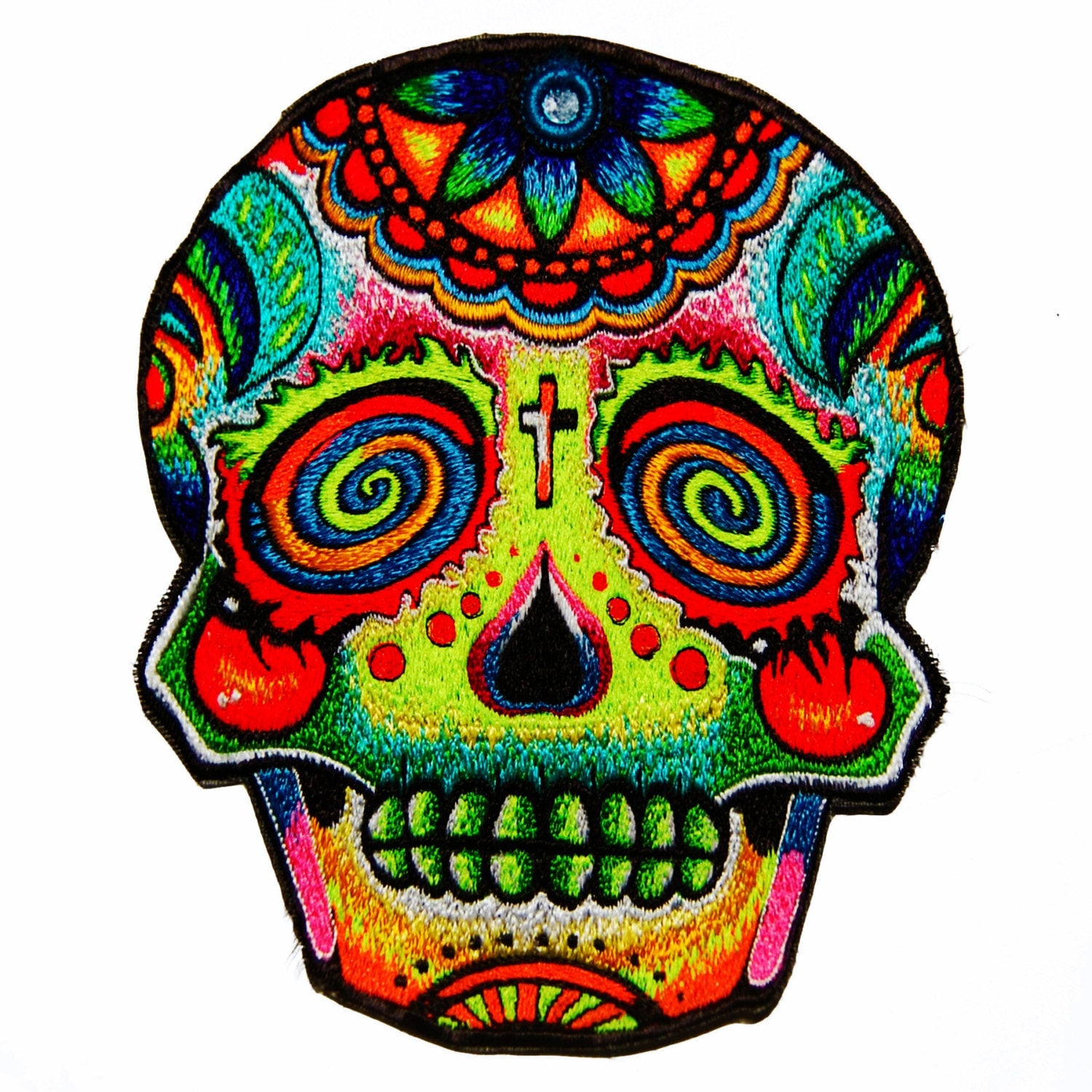 Mirror Skull Patch psychedelic dead blacklight glowing psy embroidery psytrance goatrance grateful deadhead consciousness expansion
