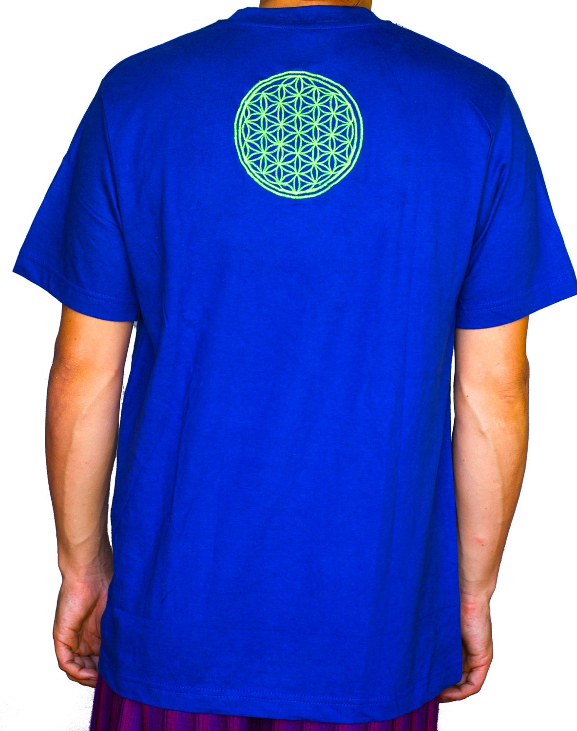 AUM fire T-Shirt blacklight handmade embroidery no print OM yantra goa t-shirt
