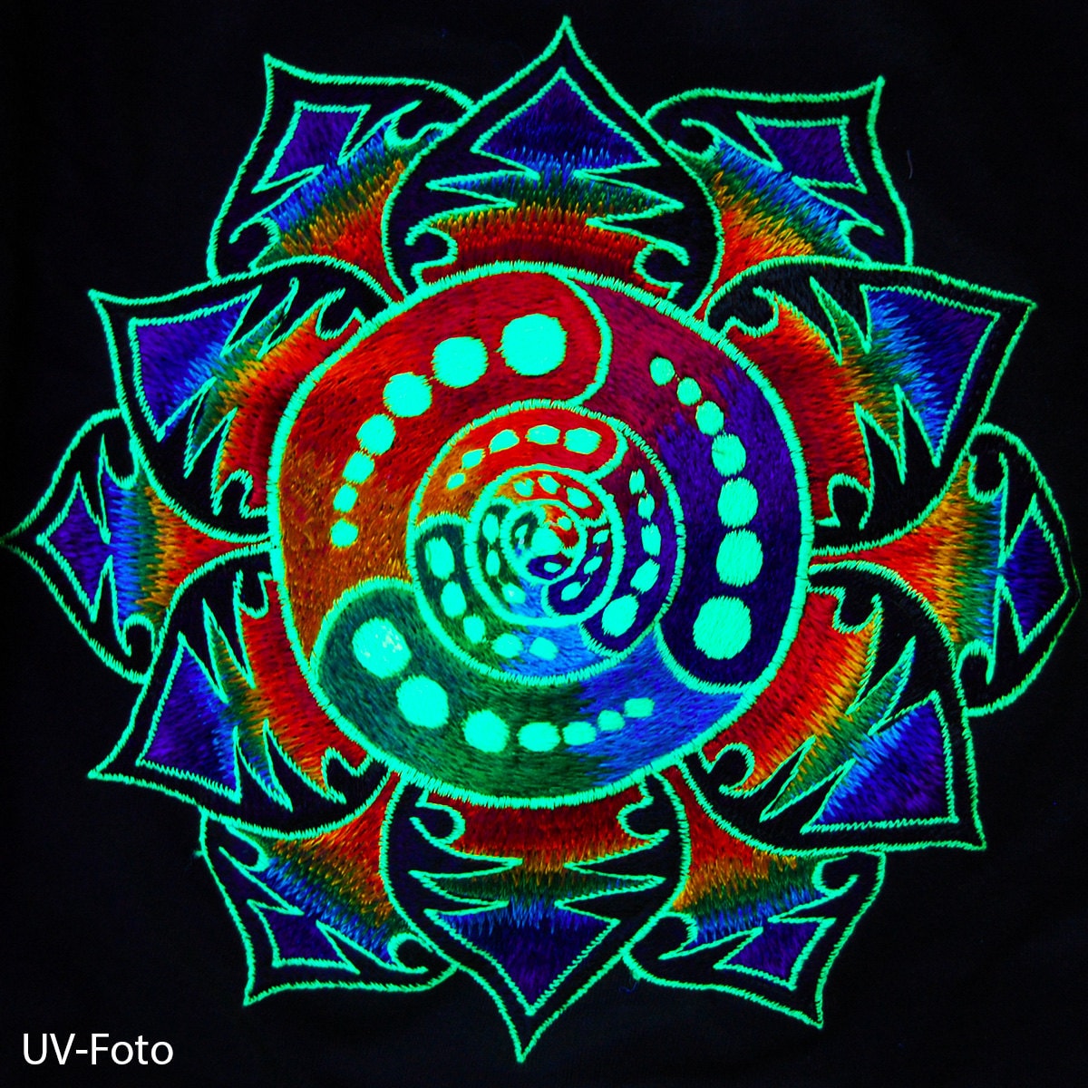 Attributes crop circle T-Shirt rainbow mandala blacklight handmade embroidery no print psy goa t-shirt