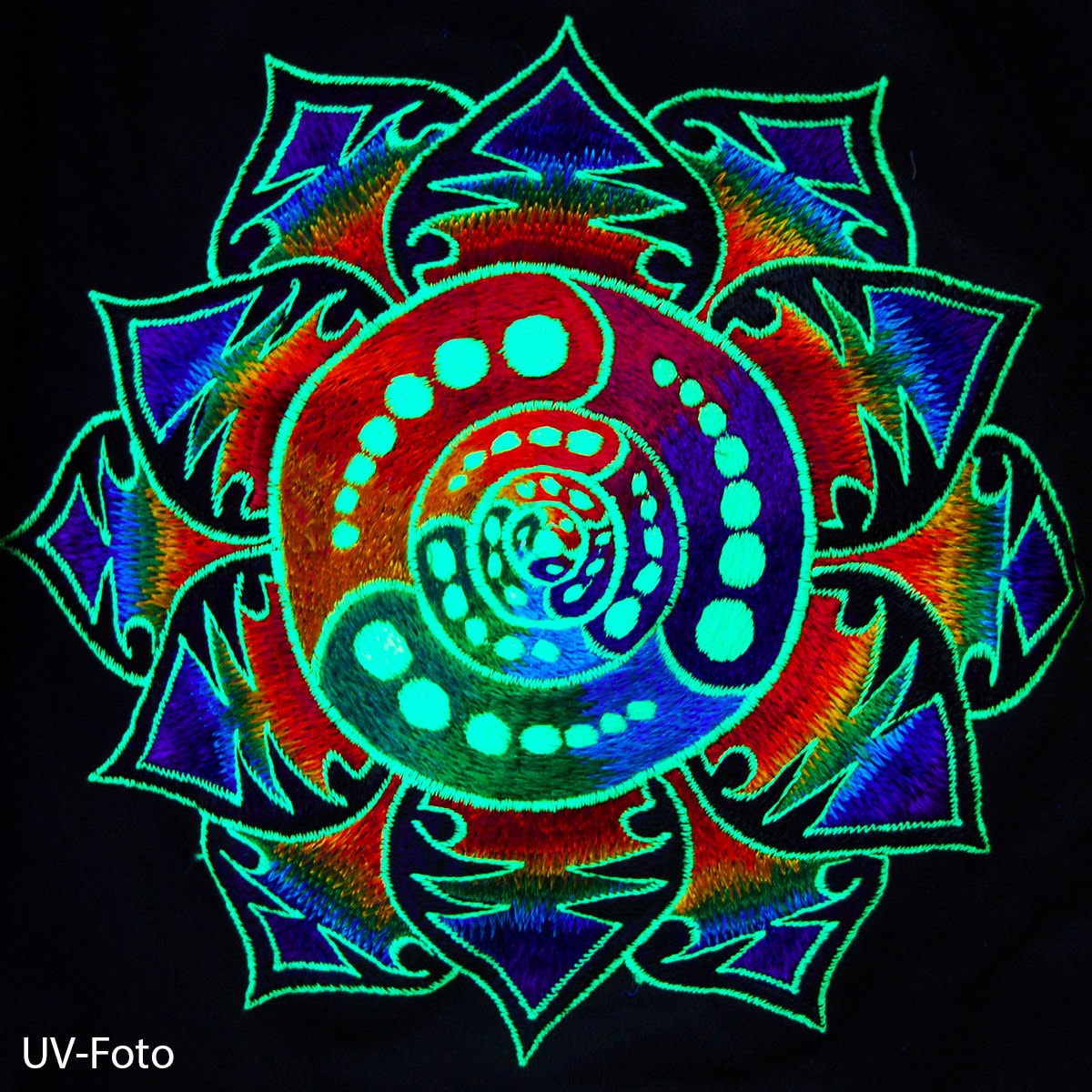 Attributes crop circle T-Shirt rainbow mandala blacklight handmade embroidery no print psy t-shirt
