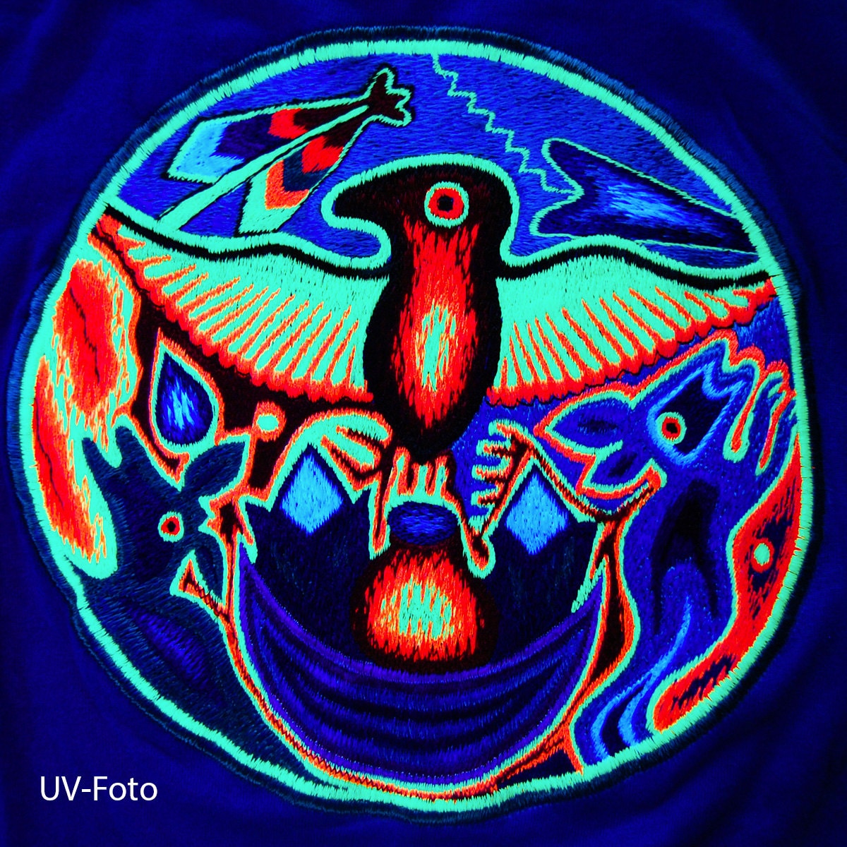 Huichol Shaman Eagle T-Shirt tribal shaman design blacklight handmade embroidery no print