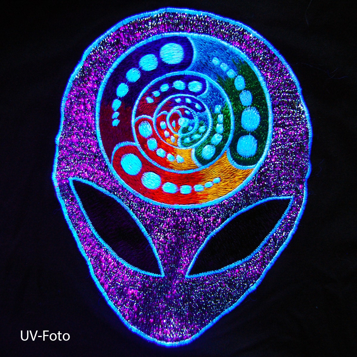Alien Attributes crop circle T-Shirt blacklight handmade embroidery no print goa t-shirt