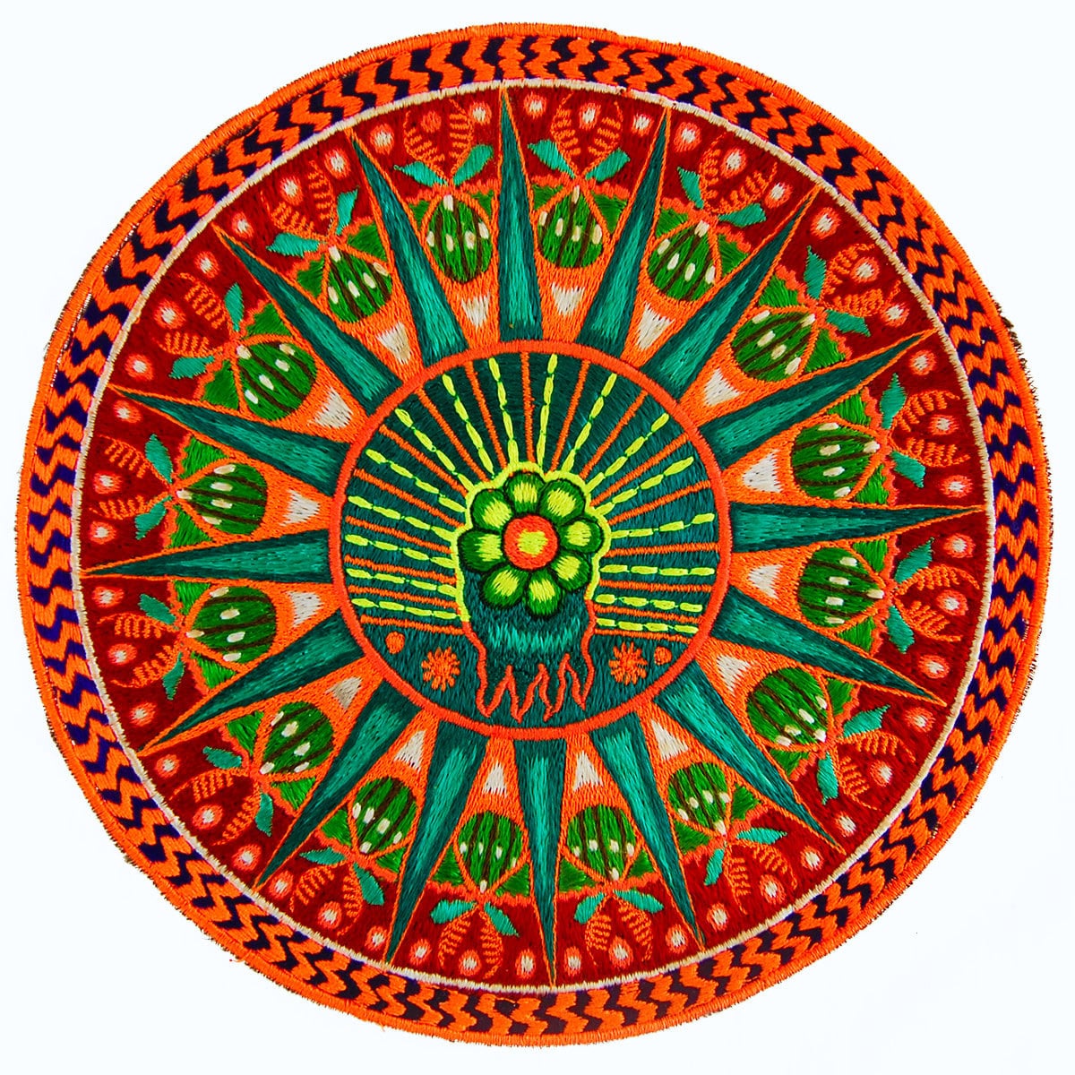 Peyote Mandala T-Shirt huichol tribal hikuri shaman design blacklight handmade embroidery no print
