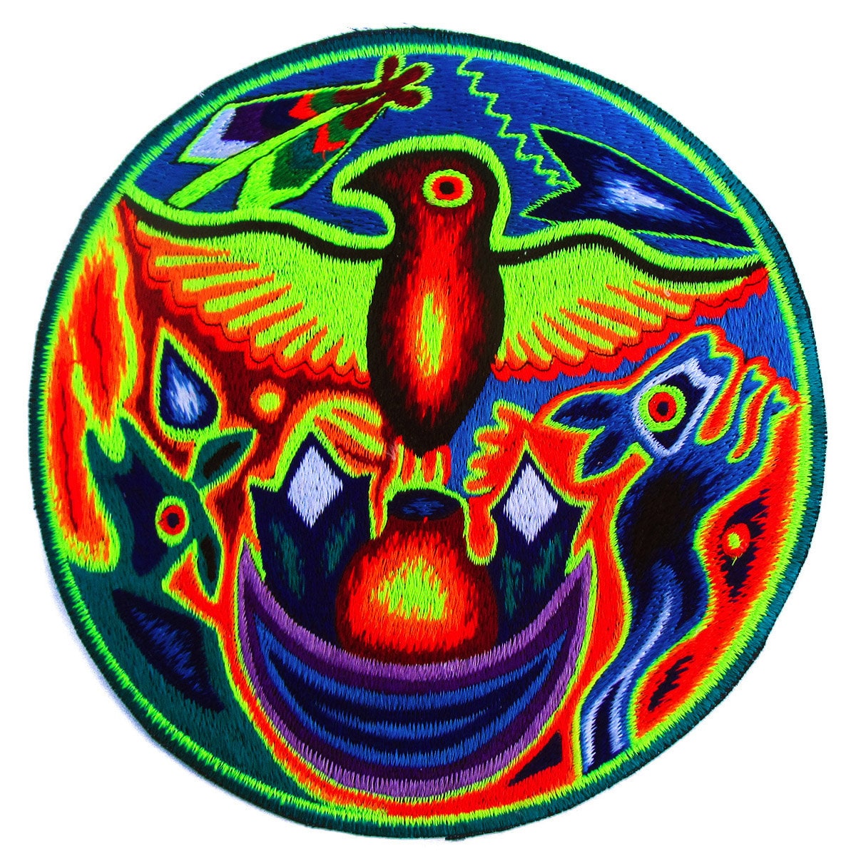 Huichol Shaman Eagle T-Shirt tribal shaman design blacklight handmade embroidery no print