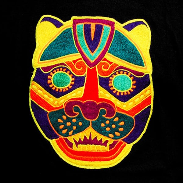 Jaguar Mask T-Shirt blacklight handmade embroidery no print goa t-shirt