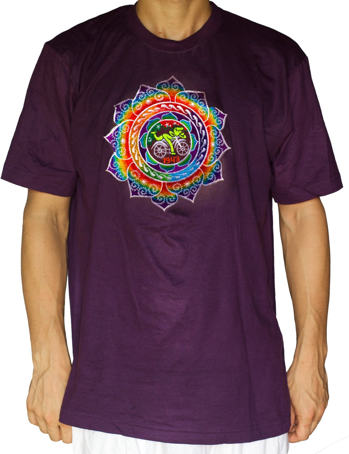 LSD caleidoscope T-Shirt - Hofmann Bicycle Day mandala blacklight psychedelic embroidery no print goa t-shirt