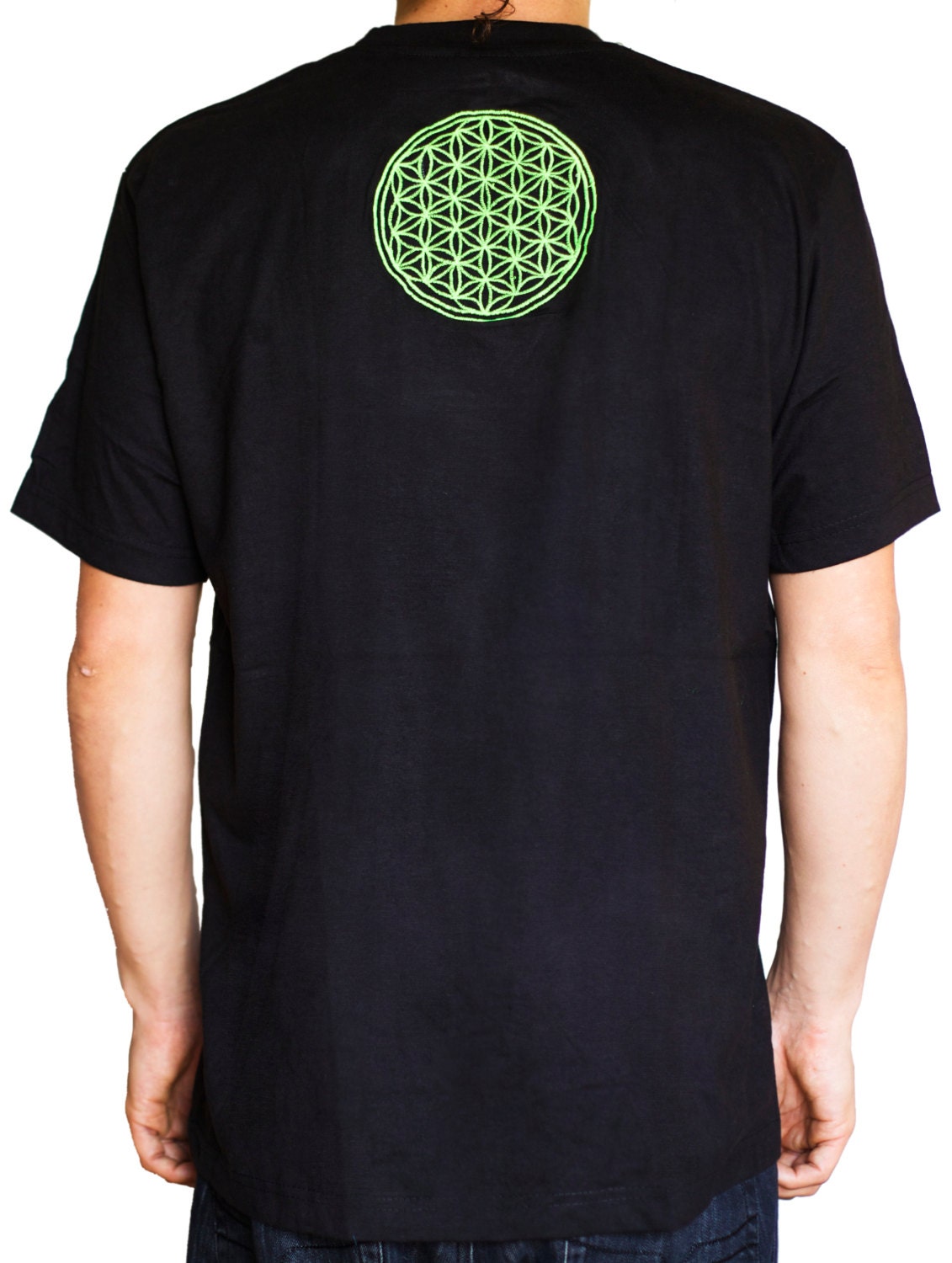 Attributes crop circle T-Shirt rainbow mandala blacklight handmade embroidery no print goa t-shirt