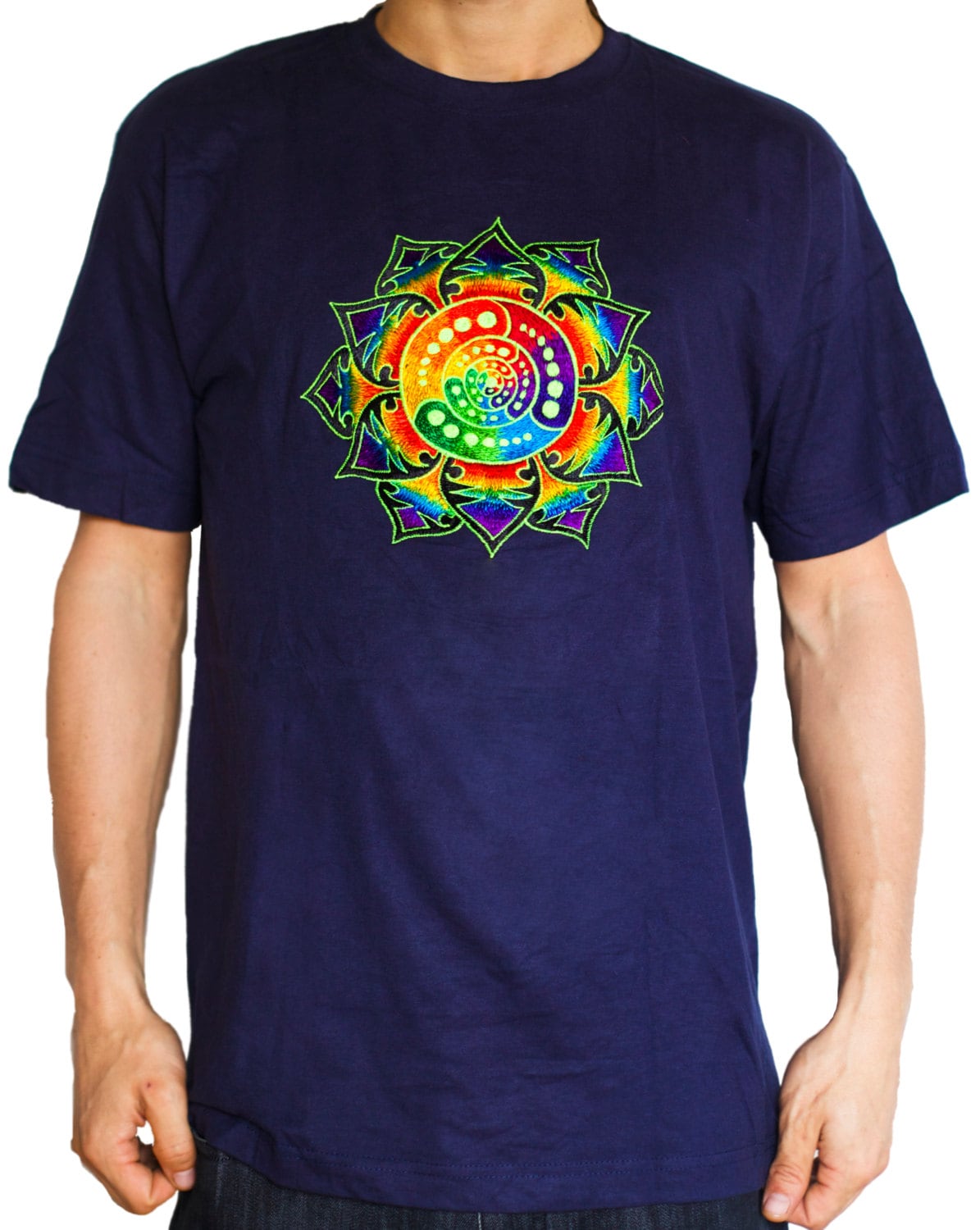 Attributes crop circle T-Shirt rainbow mandala blacklight handmade embroidery no print psy goa t-shirt
