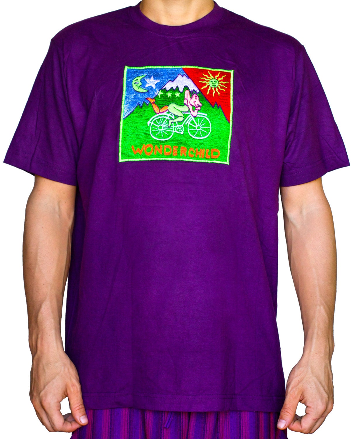 Wonderchild Albert Hofmann LSD T-Shirt blacklight handmade embroidery no print goa psy t-shirt Timothy Leary art uv active
