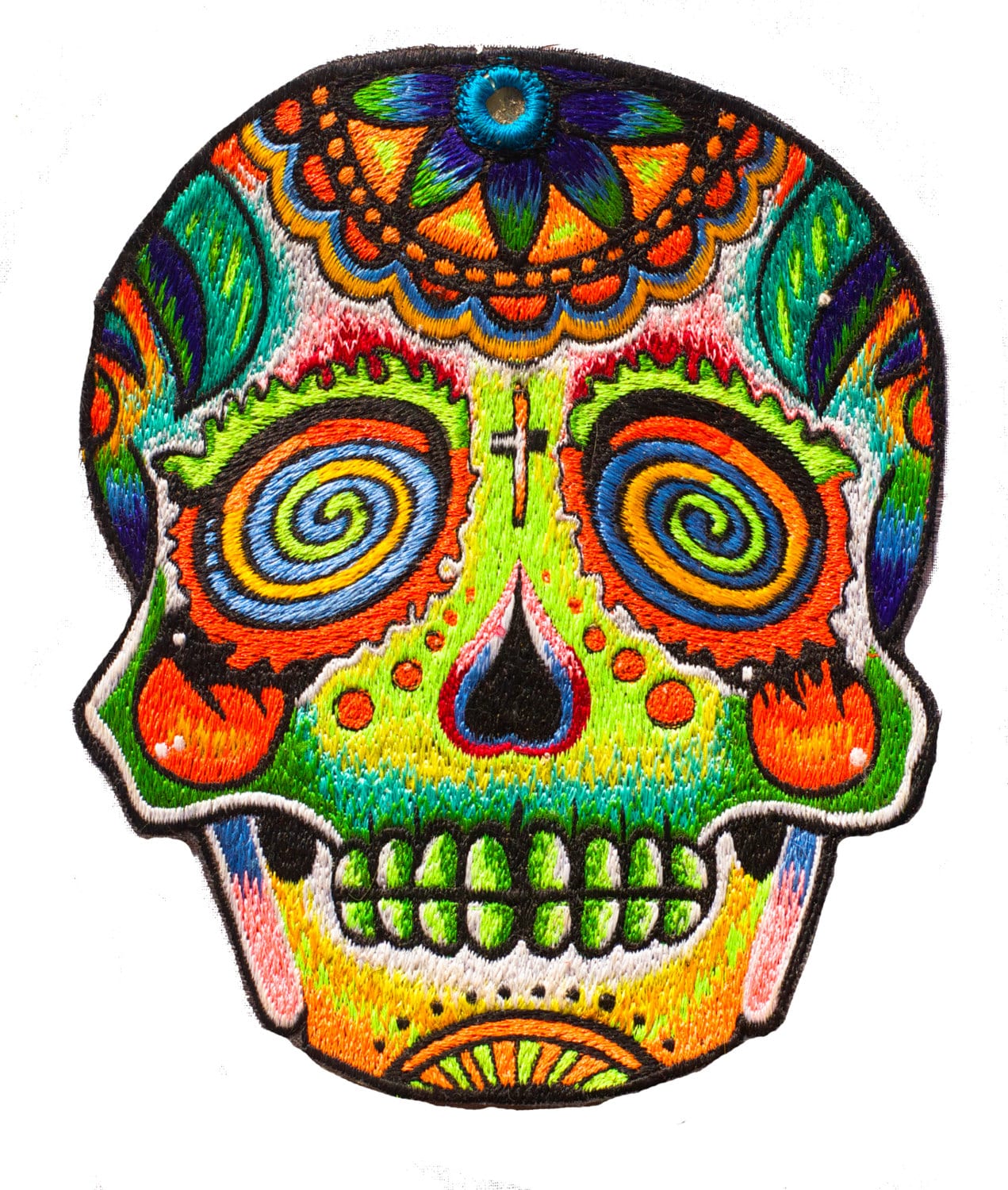 Spiral skull T-Shirt with mirror blacklight handmade embroidery no print goa psy t-shirt