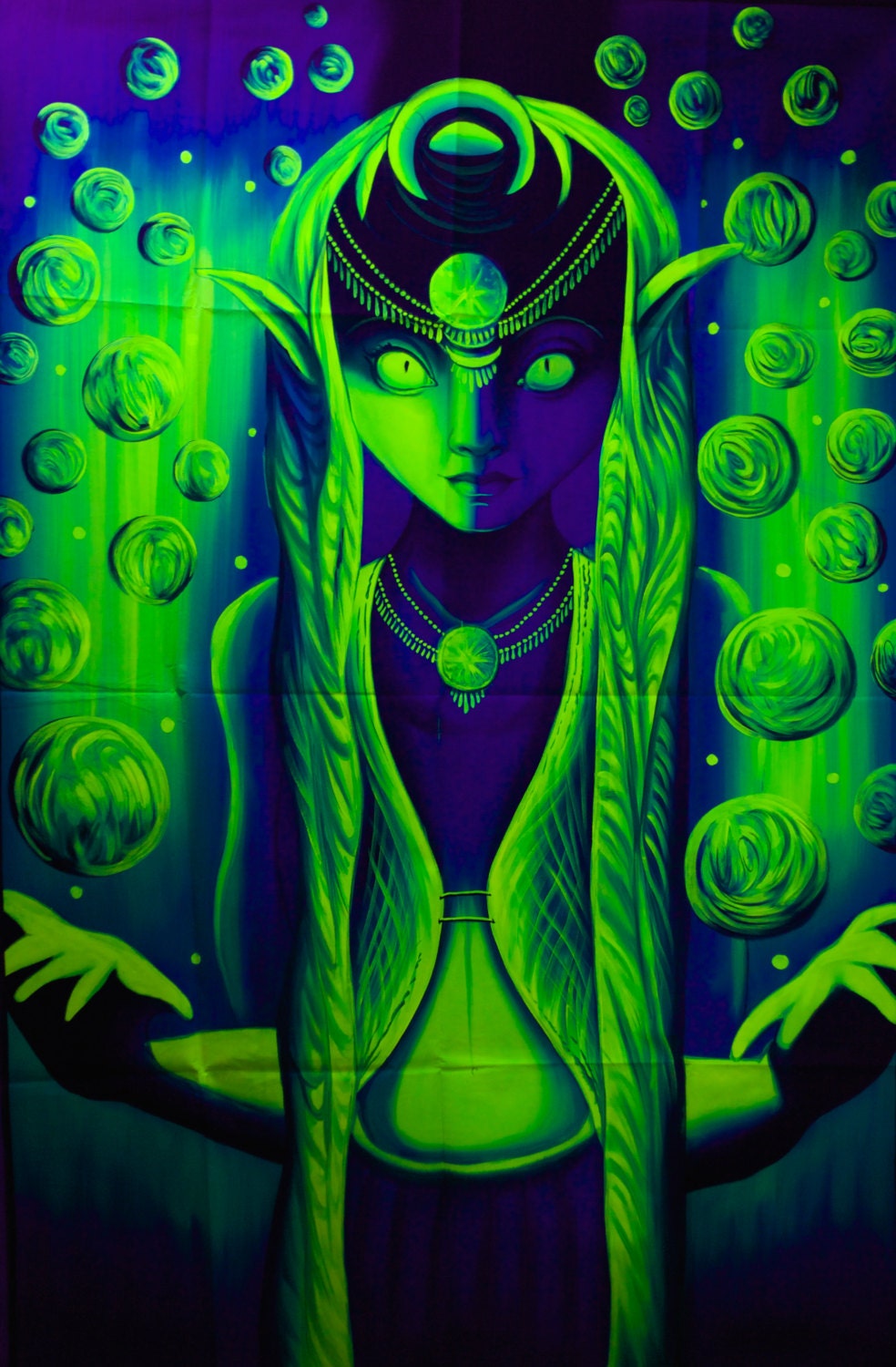 UV Painting Cosmic Elfe - handpainted on order blacklight active psychedelic neon glowing multiple sizes