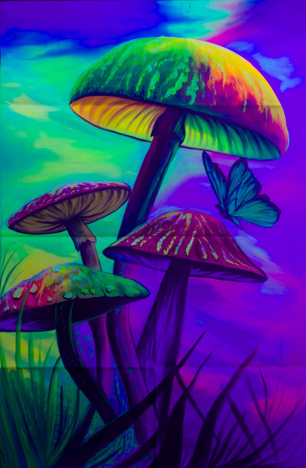 Magic Mushrooms UV Painting - handmade on order blacklight active psychedelic india multiple sizes