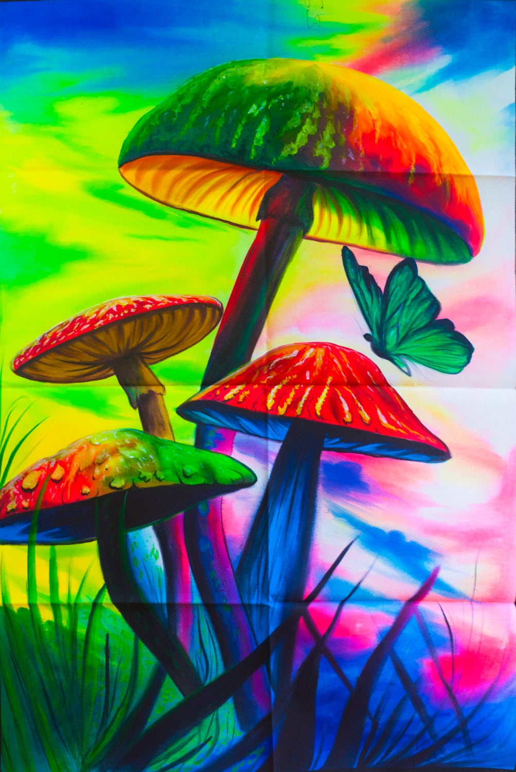 Magic Mushrooms UV Painting - handmade on order blacklight active psychedelic india multiple sizes
