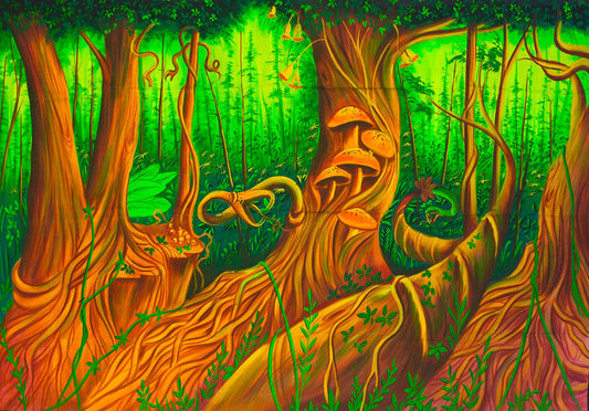 Psilocybin Jungle UV Painting - handmade on order blacklight active psychedelic india multiple sizes