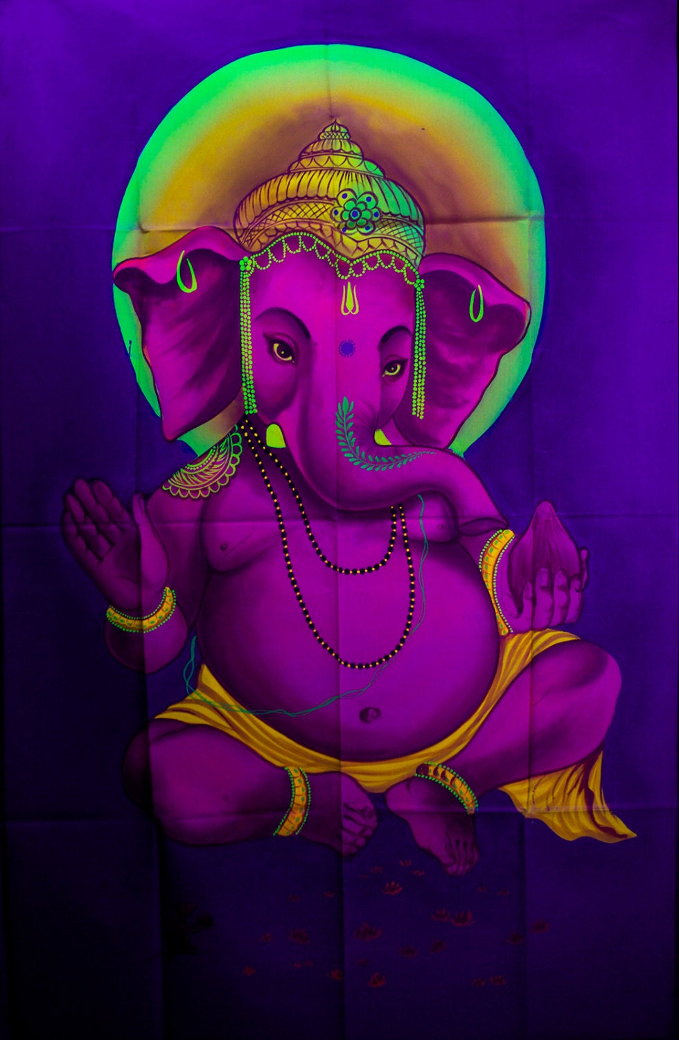 Purple Ganesha UV Painting - handmade on order blacklight active psychedelic multiple sizes