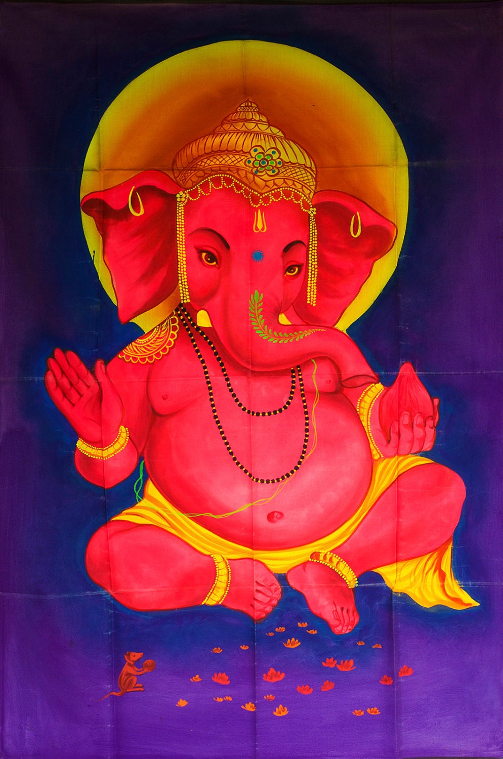 Purple Ganesha UV Painting - handmade on order blacklight active psychedelic multiple sizes